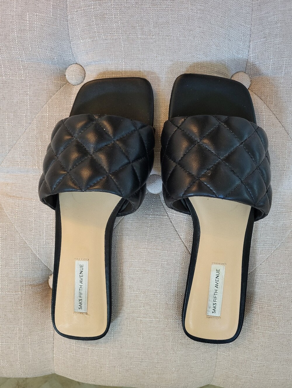 Saks Fifth Ave Black Quilted Slide Sandals